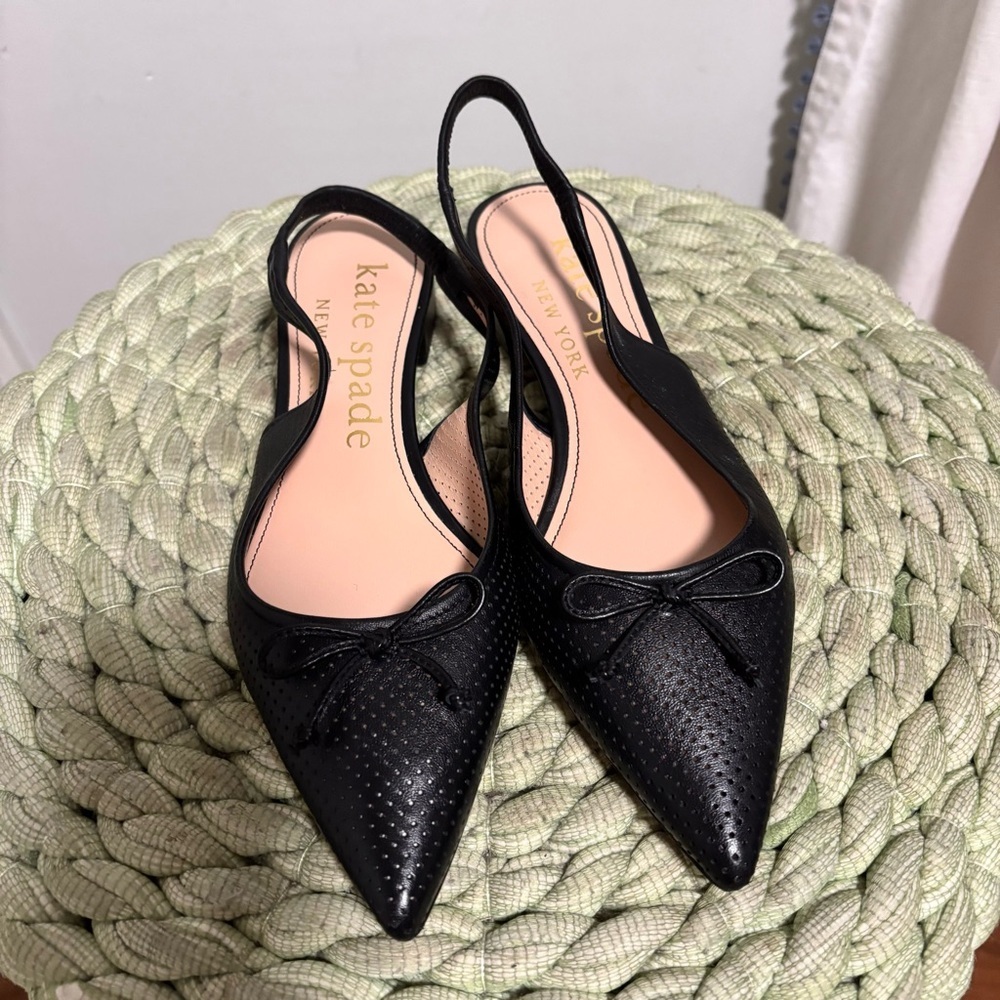 NEW Kate Spade Veronica Black Leather Point Toe Slingback Flats Size 7.5 - Picture 4 of 10